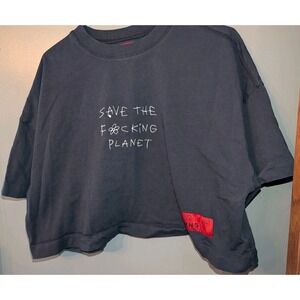 CHNGE Brand Women's Black SS Cropped T-shirt Save The Planet Size XL Cotton